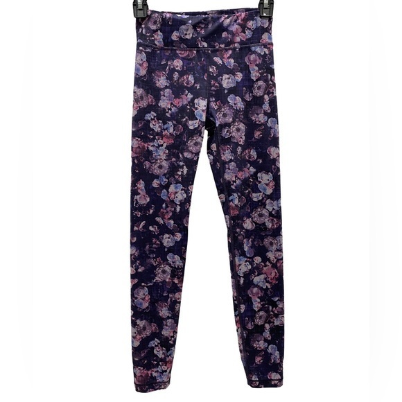 Athleta Girl High Rise Printed Chit Chat Leggings Purple Floral Gym Size Large - Picture 2 of 7